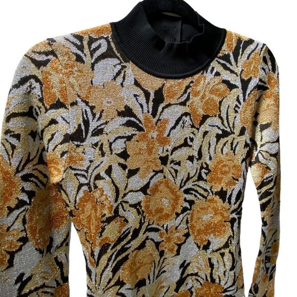 NEW PACO RABANNE Metallic Jacquard-knit Turtleneck Midi Dress - Picture 8 of 12